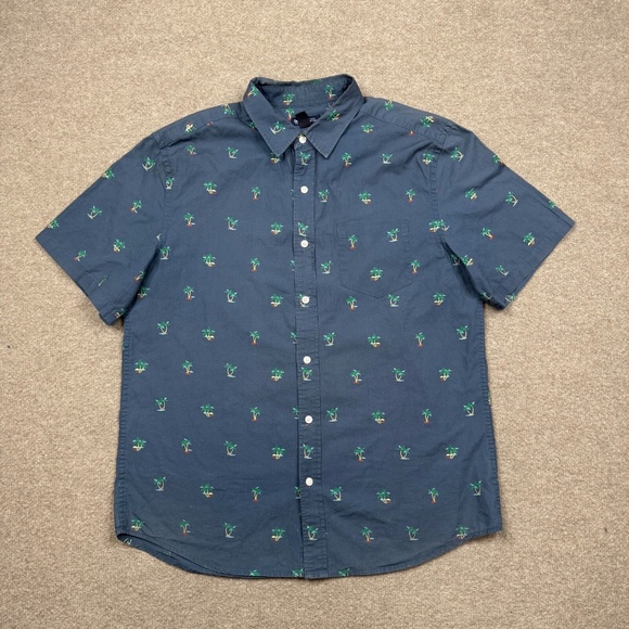 Gap Mens Shirt Size L Blue Short Sleeve Collared Button Up Palm Tree AOP Slim - Picture 1 of 4